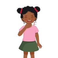 schattig weinig Afrikaanse meisje lijden van zeer keel aanraken haar zwelling en pijnlijk nek net zo symptomen van griep en allergie vector