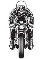 schedel rijden een cafe renner motorfiets stijl vector