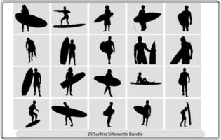 silhouetten van een surfer surfing de golven Aan zijn surfboard vector