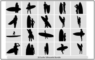 silhouetten van een surfer surfing de golven Aan zijn surfboard vector