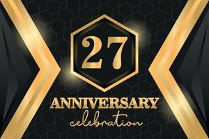 27 jaren verjaardag logo gouden gekleurde vector ontwerp Aan zwart achtergrond sjabloon voor groet