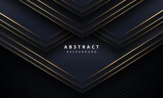 abstracte gouden lijnpijl op zwart met zeshoekig gaasontwerp moderne luxe futuristische technologie vectorillustratie als achtergrond. vector
