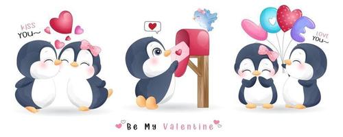 schattige doodle pinguïn voor Valentijnsdag collectie vector