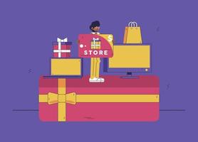 boodschappen doen illustratie - speciaal aanbod geschenk ontwerp vector