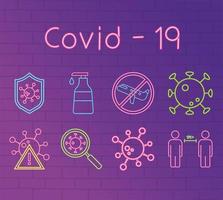 neonlicht met coronaviruspreventie icon set vector