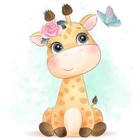 schattige kleine giraf met aquarel illustratie vector
