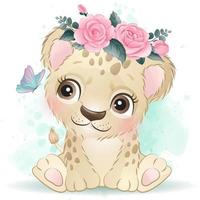 schattige kleine luipaard met aquarel illustratie vector