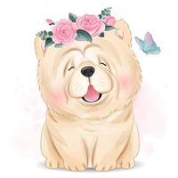 schattige kleine hond met bloemenillustratie vector