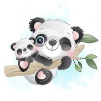 schattige kleine panda met aquarel illustratie vector