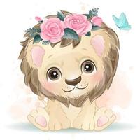 schattige kleine leeuw met aquarel illustratie vector