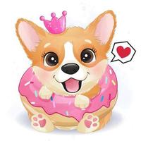 schattige kleine corgi met donut vector