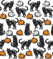 naadloos patroon van wijnoogst halloween kat en pompoen- halloween vector illustratie