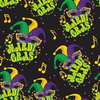 naadloos patroon van mardi gras mardi gras partij met Purper voor de helft masker en hoed- mardi gras vector ontwerp