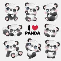 schattige kleine panda met aquarel collectie vector