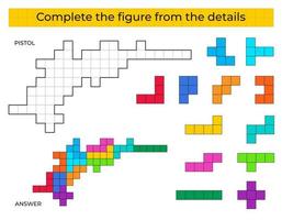 puzzel spel met pistool. kleurrijk details voor kinderen. compleet figuur. onderwijs spel voor kinderen, peuter- werkblad werkzaamheid. puzzel spel. vector illustratie.