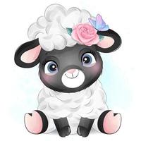 schattige kleine schapen met aquarel illustratie vector