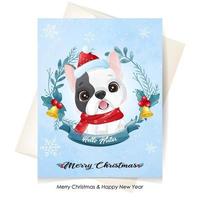 schattige doodle puppy voor Kerstmis met aquarel illustratie vector