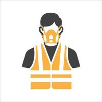 bouw arbeider icoon vector. veiligheid icoon avatar met gasmasker masker en veiligheid hesje. bouwer Mens icoon. vector illustratie