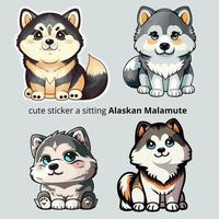 schattig sticker een zittend Alaska malamute vector