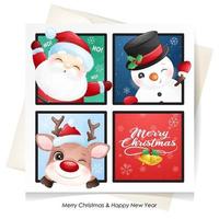 schattige doodle kerstman, herten en sneeuwpop voor kerst met aquarel illustratie vector