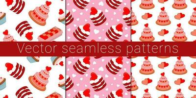 verzameling van vector naadloos patronen voor Valentijnsdag dag. cakes en gebakjes.