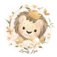 schattige doodle leeuw met bloemen illustratie vector