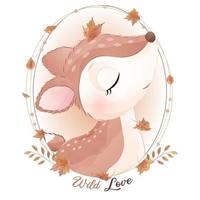 schattige doodle herten met aquarel illustratie vector