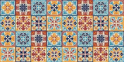 naadloos Marokkaans mozaïek- tegel patroon met kleurrijk lapwerk. wijnoogst Portugal azulejo, Mexicaans talavera, Italiaans majolica ornament, arabesk motief of Spaans keramisch mozaïek- vector