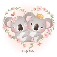 schattige doodle koala met bloemen illustratie vector