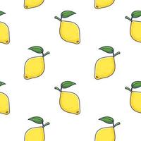 schattig geel citroen naadloos patroon in tekening stijl.. vector hand- getrokken tekenfilm citroen illustratie. hand- getrokken schetsen van citroen. patroon voor kinderen kleren.