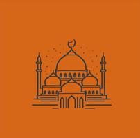 vector illustratie van een moskee en in een minimalistische stijl. perfect voor Ramadan kareem groet ontwerp elementen. oranje kleur achtergrond sjabloon, Ramadan thema.