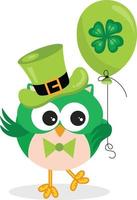 st Patrick dag uil Holding een groen ballon met Klaver vector