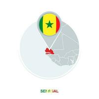 Senegal kaart en vlag, vector kaart icoon met gemarkeerd Senegal