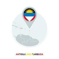 antigua en Barbuda kaart en vlag, vector kaart icoon met gemarkeerd antigua en Barbuda