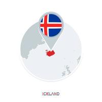 IJsland kaart en vlag, vector kaart icoon met gemarkeerd IJsland