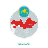 Kazachstan kaart en vlag, vector kaart icoon met gemarkeerd Kazachstan