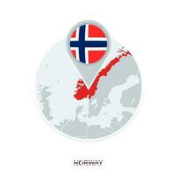 Noorwegen kaart en vlag, vector kaart icoon met gemarkeerd Noorwegen