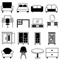 meubilair zwart pictogrammen vector set. meubilair illustratie symbool verzameling.