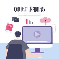 online training met man die naar een cursus kijkt vector