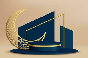 ied mubarok Scherm podium decoratie achtergrond met Islamitisch ornament. vector 3d illustratie