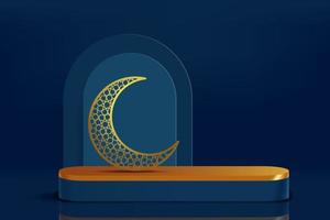 ied mubarok Scherm podium decoratie achtergrond met Islamitisch ornament. vector 3d illustratie
