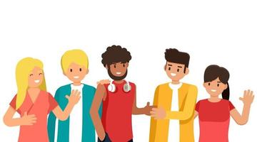 groep jonge mensen van verschillende rassen en culturen geïsoleerd op een witte achtergrond, platte stripfiguren set, vector illustratie