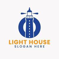 brief O licht huis logo vector concept. licht huis logotype