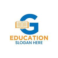 brief g onderwijs logo concept met Open boek icoon sjabloon vector