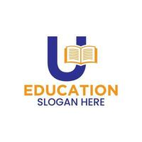 brief u onderwijs logo concept met Open boek icoon sjabloon vector