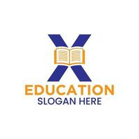brief X onderwijs logo concept met Open boek icoon sjabloon vector