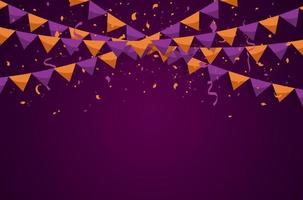 kleurrijke bunting vlaggen met confetti en linten voor halloween, verjaardag, feest, carnaval, jubileum en vakantiefeest op witte achtergrond. vector illustratie