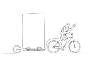 moslim vrouw rijden fiets met aanplakbord aanhangwagen concept van buitenshuis advertentie vector