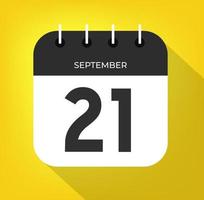 september dag 21. aantal eenentwintig een wit papier met zwart kleur grens Aan een geel achtergrond vector. vector