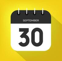 september dag 30. aantal dertig Aan een wit papier met zwart kleur grens Aan een geel achtergrond vector. vector